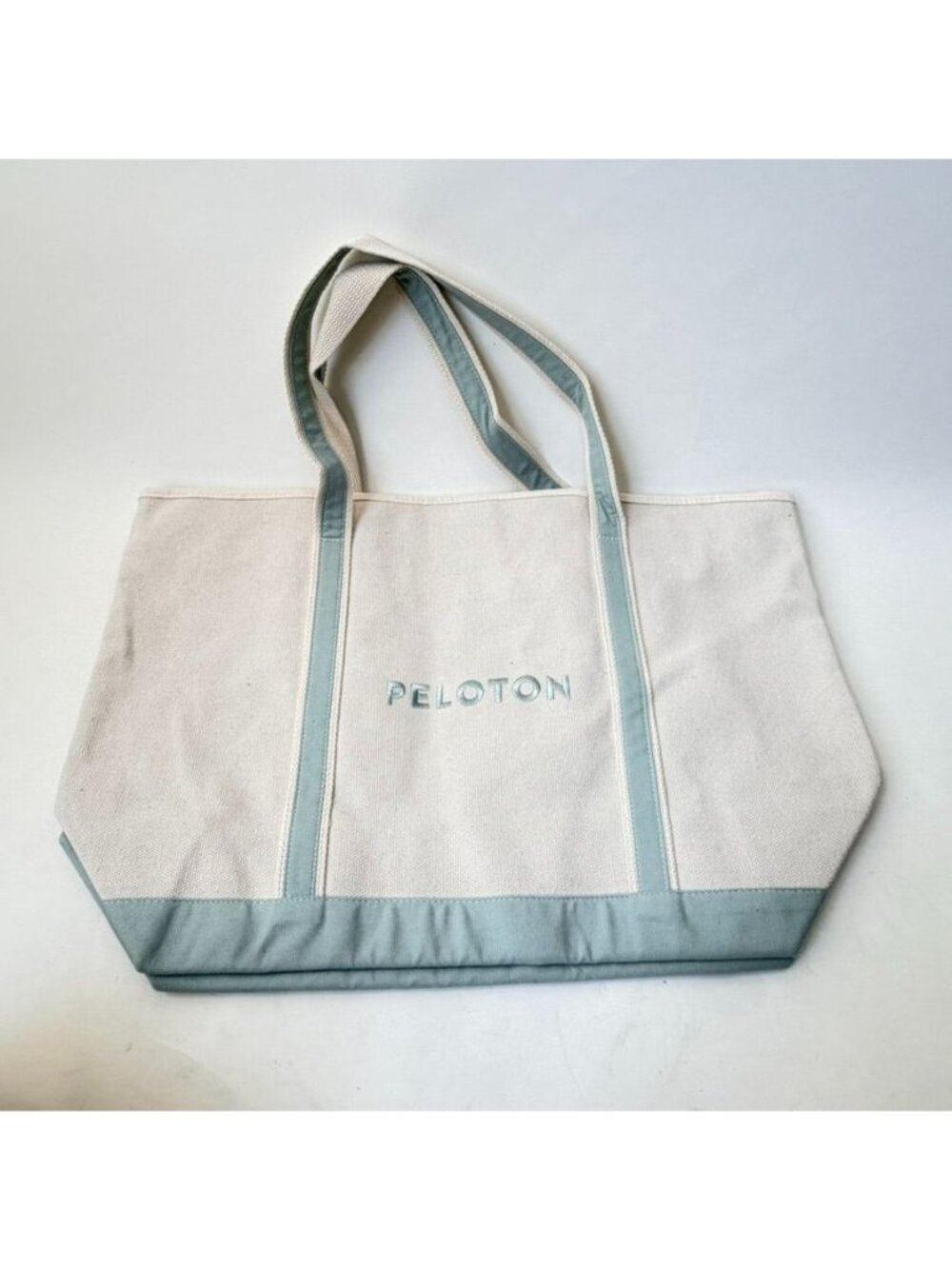 Peloton Canvas Boat Tote Travel Bag Blue Cream Large Gym Weekender
